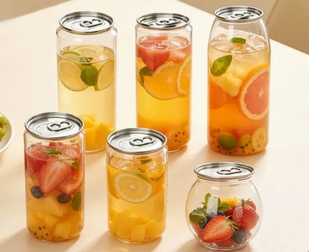 Latas transparentes com frutas
